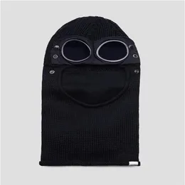 3 colors Two lens windbreak hood beanies outdoor cotton knitted windproof men face mask casual male skull caps hats black grey arm235F