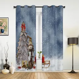 Curtain Winter Themed Snowman Christmas Tree Hall Curtains For Living Room Kitchen Boy Girl Bedroom Long Window Home Decor