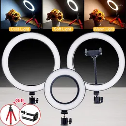 Flash Heads Darmowe prezenty 16 cm/ 26 cm Pierścień selfie LED LIGE LIGHT PO DIMMABLE do makijażu YouTube Live With Tripod Phone Holder