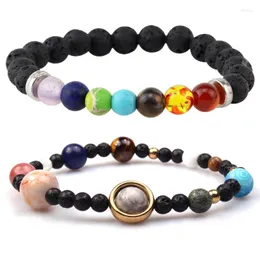 Link Bracelets Galaxy Solar System Bracelet Universe Nine Planets Natural Stone Stars Earth Moon For Men Women Couple Jewelry Gift