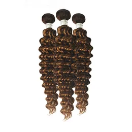 Malaysiskt mänskligt hår har 10-30 tum 3 buntar Deep Wave Piano Color P4/27 Hårförlängningar Indiska peruanska produkter