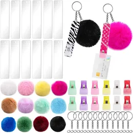 Key Rings 90Pcs Credit Card Puller Keychain Acrylic Debit Card Puller Custom Keychain for Long Nails Pendant DIY Craft 230614