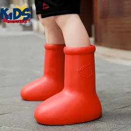 Boots Big Red Boots Kid Rain Boots Thick Bottom Big Round Head Flat Bottom Rubber Sole Non Slip Cartoon Boots Children Shoes 230614