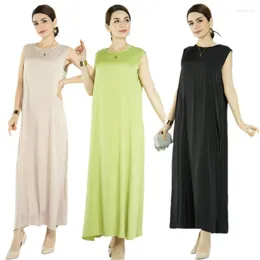 Etniska kläder satin abaya dubai kalkon kläder ramadan muslimska kvinnor ärmlös inre klänning sommar kaftan islamisk arabisk blygsam femme