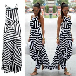 Podstawowe sukienki swobodne Summer Maxi długa sukienka moda Kobiety seksowne boho w paski bez rękawów w stylu plażowym paski sundress vestidos dla kobiecej bigsweety 230615