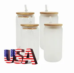 Stanleiness Sublimation Blanks Glass Tumblers 16oz Double Wall Snow Globe Beer Tea Mugs Frosted Drinking Bottle With Bamboo Lid And Reusable Straw TQ8G