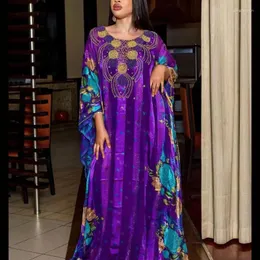 Etnik Giyim Mor Elbise Kadın Kurtas Parlak Baskı Çöp Afrika Geleneksel Düğün