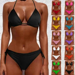 Women's Swimwear Summer Sexy Solid Color Bikini Sets Women Tie Side G-string Thong Swimsuit Female Bandage Bathing Suit Brazlian