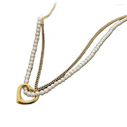 チェーン天然バロック二重層摩耗心模倣真珠のネックレスウェディングウェディングウーマンズガールズハンドメイドジュエリーファッションギフト