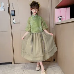 Sommarflickor Mid-Sleeve Classical Hanfu Dress Chinese-Style Dress for Children