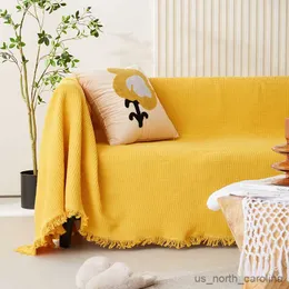 Cobertor Inyahome Cotton Sofa Covers Sofá Throw Cover Sofá Slipcover para a maioria dos sofás de forma recurso tecido grosso Jacquard borlas sem costura R230615