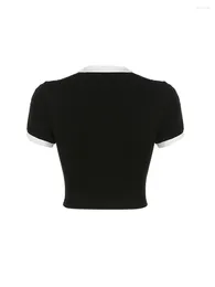 Women's T Shirts Women S Graphic Print Short Sleeve Crop Tops T-Shirt Round Neck Slim Fit Tee Y2k E Girl Clothing ( 8-Black White L)