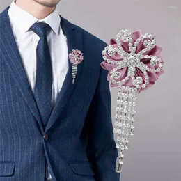 Dekorativa blommor Crystal Boutonniere Unisex Dress Pin Wine Red Groom Suit Lapel Handmade Business Party Clothing Accessories XH067B