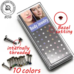 Labret dudak piercing takı 40 PCS dahili iplik 16g çelik monroe stud tragus kıkırdak sarmal halkalar 2mm m cz gem ile küpe 230614