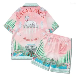Erkekler Trailtsits 2023 Saray Bahçesi Villa Erkek Kadın Kısa Set T SHRT Hawaii Beach Style Suit Hip Hop Gömlek Şortları Çift Takım