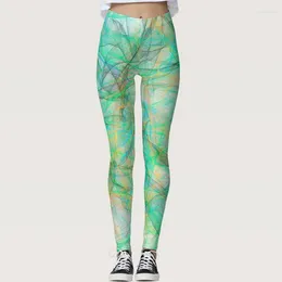 Leggings Femininas IOOTIANY Estampa de Linhas Gradientes Calças de Treino Femininas Moda Estampadas em 3D Leggins Fitness Finas e Sexy Cintura Média