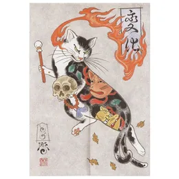 Curtain Japanese Ukiyoe Tattoo Cat Noren Door Printed Doorway Kitchen Bedroom Entrance Decoration Hanging HalfCurtains 230615