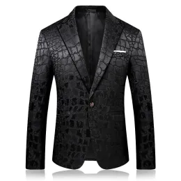 Men Crocodile Pattern Wedding Suit Black Blazer Jacket Slim Fit Stylish Costumes Stage Wear For Singer Mens Blazers Designs