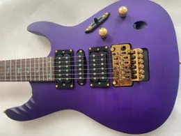 Super fino Herman Lee EGEN18 Flame Maple Top Trans Purple Flat Electric Guitar Floyd Rose Tremolo Bridge, Abalone Oval Inlay Gold Hardware