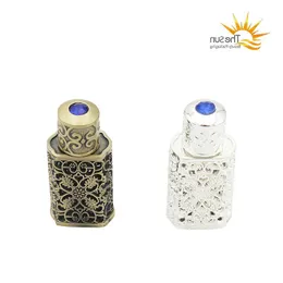 Frasco de perfume árabe de bronze 3ml recarregável frascos de vidro attar árabe com decoração artesanal recipiente de óleo essencial Victt