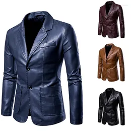 Men's Jackets 2023 Spring Autumn Fashion Men's Lapel Leather Dress Suit Coat / Male Business Casual Pu Blazers Jacket