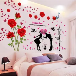 Romantisk alla hjärtans dag gåva DIY rosblommor väggklistermärken för vardagsrum bröllop dekoration självlimplakor