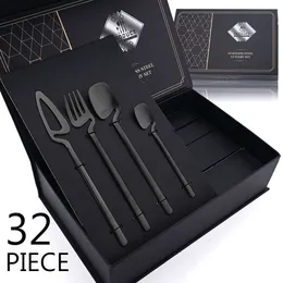 Set di stoviglie 32 pezzi Set di posate nere opache Set di stoviglie in acciaio inossidabile 304 Coltello Forchetta Cucchiaio Set da pranzo Bar Party Kitchen Stoviglie regalo 230614