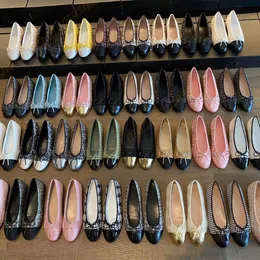 Flache Ballettschuhe, Designer-Kleiderschuhe für Damen, Ballerinas, modisches Leder, Tweed-Stoff, gespleißte Schleife, runde Zehen, Freizeitschuhe, Slipper, Turnschuhe, Fischerschuhe mit Box