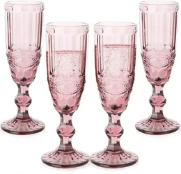 Machine Pressed Vintage Colored Goblet White Wine Champagne Flute Water Glass Green Blue Pink Glass Goblets Glass Cup J0615