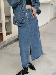 Etekler uzaylı kedicik bahar vintage uzun kadınlar katı jean gwear casual yüksek bel 2023 şık ol gevşek denim sokak kıyafeti slim