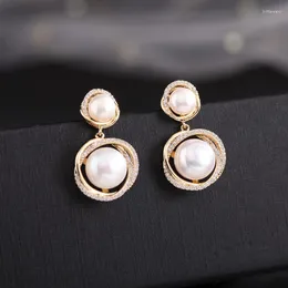 Dingle örhängen mode Frankrike Pearl Earring Micro Pave Cubic Zirconia Round Danger 2023 Luxury Earings smycken för kvinnor