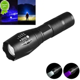 New LED Flashlight Ultraviolet White Lamp Double Lamp Retractable Zoom Flashlight Fluorescence Detection Currency Check Light VCK