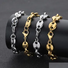 Corrente 79 Polegadas Hip Hop Algemas Forma Pulseiras Aço Inoxidável Banhado a Ouro 18K Grãos de Café Links Drop Delivery Jóias Dhrnf