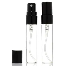 300pcs/działka 5 ml szklana rurka perfumowa czarna czapka spray przezroczysty szklany szklany butelka kosmetyczna mała próbka butelka rozpylająca Adldd