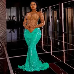 2023 Maio Aso Ebi Verde Sereia Vestido de Baile Lantejoulas Renda Noite Festa Formal Segunda Recepção Aniversário Noivado Vestidos Robe De Soiree ZJ442