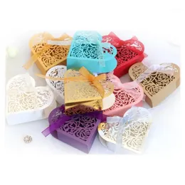 Present Wrap 50st Hollow Heart Shape Candy Box Holder With Ribbon Bow för Party Packaging Chocolate Decora L11 Drop Delivery H DHPRW