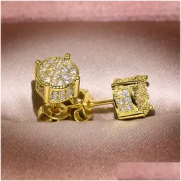 Stud Hip Hop Masculino Feminino Brincos Prata Esterlina 925 Branco Zircão Roce Joias Banhadas a Ouro 18K Atacado Drop Delivery Dhy0V