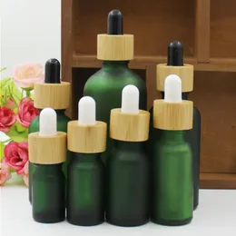 Flacone contagocce in vetro gelo 10 ml 15 ml 20 ml 30 ml 50 ml con tappo in bambù Bottiglie di olio essenziale Gockq verde smerigliato