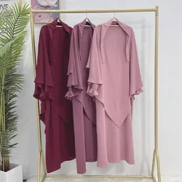 Abbigliamento etnico Abito da preghiera Crepe Set da 2 pezzi Abito Abaya a maniche lunghe da donna musulmanaDue strati Khimar Hijab Sciarpa Abbigliamento islamico Jilbab Dubai 230616