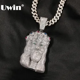 Pendant Necklaces UWIN Big Hook Christ Jesus Pendant Necklace Full Iced Out Cubic Zircon Charms Fashion Hip Hop Jewelry for Drop 230615