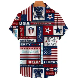 Nya mäns casual skjortor självständighetsdag sommarflagga Hawaii Mens Kort ärm T -skjorta plus storlek 5 Stripe Digital Print Tops
