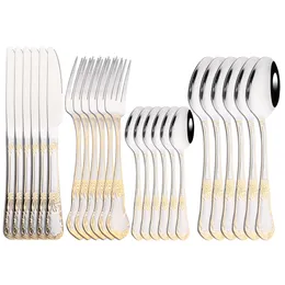 Zestawy naczyń obiadowych 6 People Vintage Gold Tutlery Set 1810 Strefie stołowe ze stali ze stali nierdzewnej Knife Fork Spoon Silverware Kitchen Claseware 230615