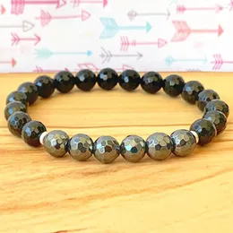 Strand MG1208 Genuíno Facetado Turmalina Negra Hematita Pulseira de Energia Aterramento O Chacra Raiz Pulso Mala