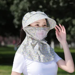 Chapéus de aba larga chapéu de sol de verão respirável com viseira de ventilador boné feminino proteção uv máscara facial capa de pescoço oco grande pescador