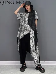 여자 2 피스 팬츠 Qing Mo 여름 패션복 캐주얼 메쉬 불규칙 스플 라이스 탑 하렘 팬츠 두 조각 여성 팬츠 세트 ZXF1022 230615