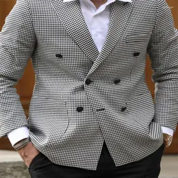 남자 정장 2023 EST Houndstooth Gentlemen Cotton Blend Double Breasted Notched Lapel Men Custom Made Canmal Coat 1 PC