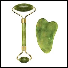 Jade Roller Gua Sha Sha Scrapping Tools Set Aging Facial Massager、Face for Faceの本物のJade Stone Roller