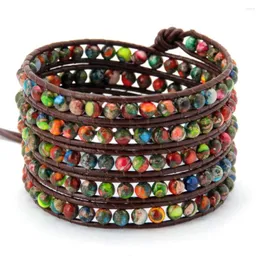 스트랜드 4mm 황제 고급 빈티지 보석 가죽 랩 팔찌 Accesorios Hombre Love Natural Stone Bangle Bransoletka Aliexprees