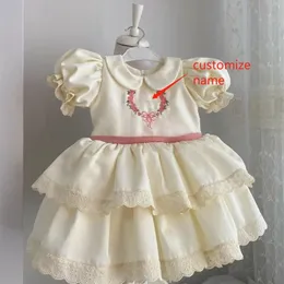 Девушка платья 0-12Y Baby Girl Summer Beige Настройка Имя винтажное