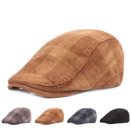 Basker Ny konstnär Flat Male Adult Men Beret Cap Hat Plaid British Spring Wintere Handsome Caps For Men Classic Vintage Autumn Beret Hats Z0613